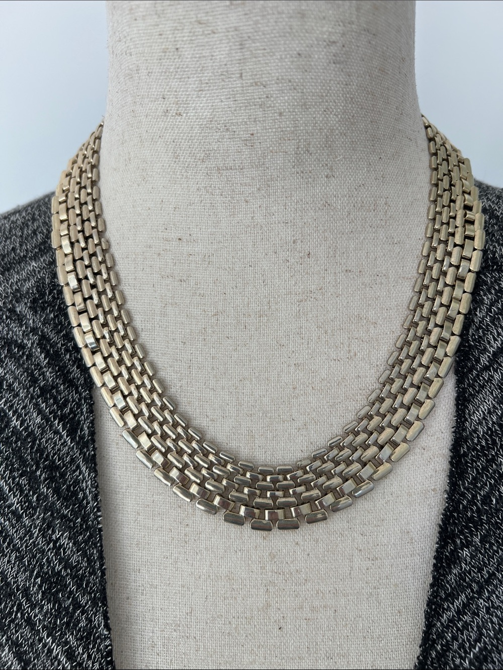 Classic Silver Tone Multi-Row Link 8.5” Necklace - Women’s Jewelry